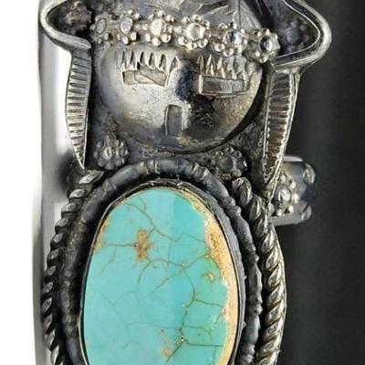 Sterling indigenous old pawn kachina ring signed