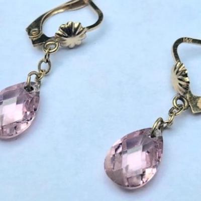 14k rose quarts briolette earrings