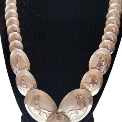 Navajo sterling kokopelli pillowed Pearl necklace signed SVY