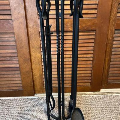 Set of Wrought Iron Fireplace Tools w/ Stand