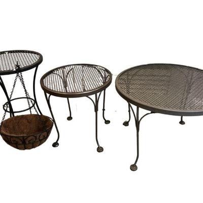 Metal Mesh Patio Table Trio & Hanging Planter