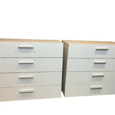 Pair of Modernist White Four Drawer Nightstands or Dressers