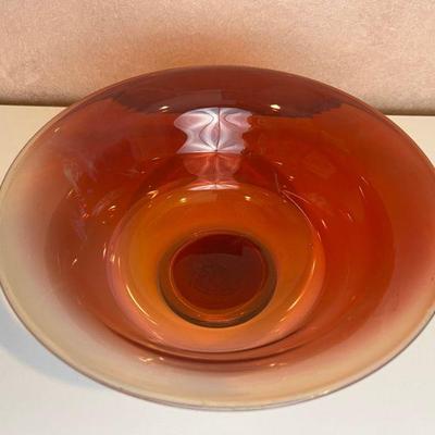 Ken Shay Hand-Blown Glass Bowl in Red-Orange