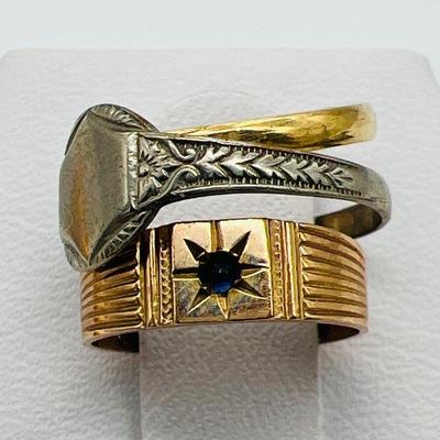 (3) Vintage Rings; 10K White Gold, 10K Yellow Gold, Art Deco Signet
