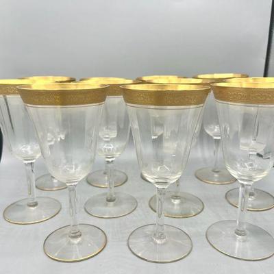 (11) Gold-Colored Rim Crystal Water Goblets
