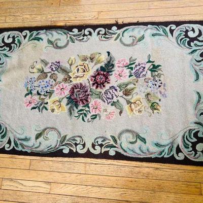 Vintage Hand Knotted Rug, Floral Bouquet, Cool Tones
