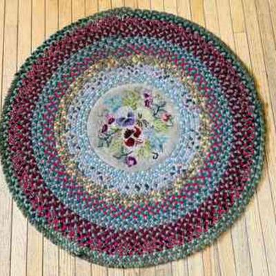 Colorful Hand Braided Woven Rug with Floral Center
