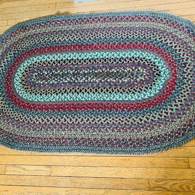 Vintage Multicolored Oval Hand Braided Woven Rug
