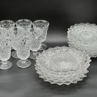 (23) Vintage Fostoria American Clear Low Water Goblets, Plates
