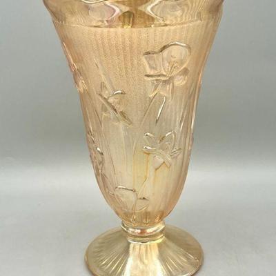 Midcentury Marigold Carnival Glass Flower Vase
