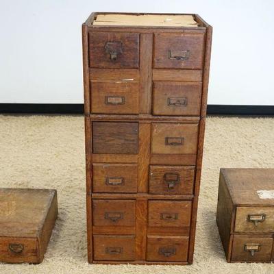 1207	LOT OF ASSORTED OAK MULTIDRAWER CABINETS, LARGEST APPROXIMATELY 18 IN X 16 IN X 41 IN HIGH
