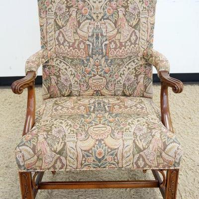 1169	SOUTHWIND CARVED MAHOGANY ARMCHAIR W/TAPESTRY STYLE UPHOLSTERY
