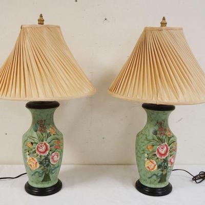 1045	PAIR OF ATOMOSPHERIMENTAL ROSE TABLE LAMPS, APPROXIMATELY 31 IN HIGH
