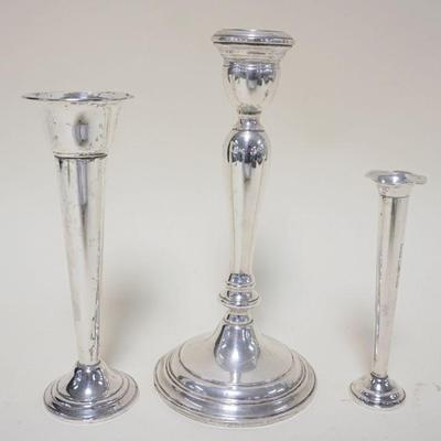 1080	WEIGHTED STERLING CANDLESTICK & VASES, LARGEST APPROXIMATELY 9 1/2 IN HIGH
