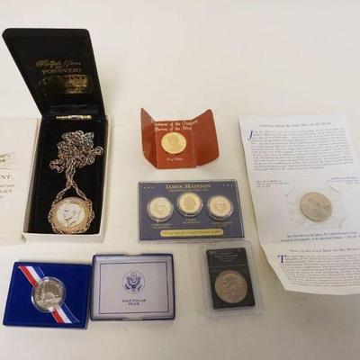 1229	LOT OF ASSORTED UNITED STATES COINS, 1972 EISENHOWER DOLLAR, 1986 HALF PROOF, 1976 EISENHOWER DOLLAR, 3 JAMES MADISON DOLLARS, FIRST...