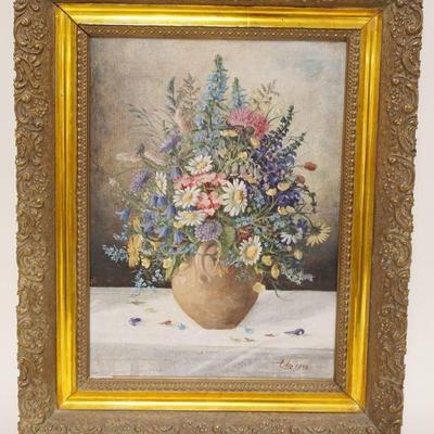 1087	OIL PAINTING ON CANVAS STILL LIFE, ARTIST SIGNED & DATED LOWER RIGHT, APPROXIMATELY 17 IN X 22 IN OVERALL
