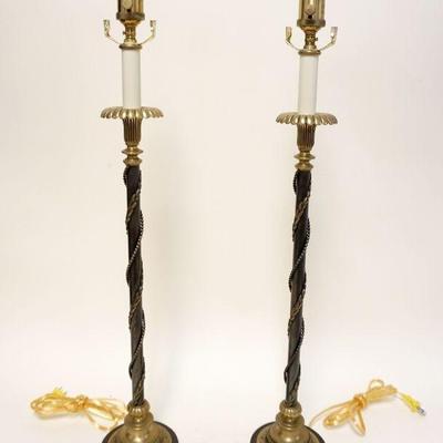 1142	PAIR OF *DECORATIVE CRAFTS* TALL TABLE LAMPS W/SPIRAL WREATH DESIGN, NO HARPS, APPROXIMATELY 30 IN HIGH
