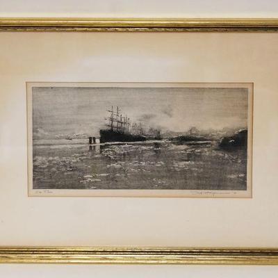 1086	STEVE HOFFMAN SIGNED ENGRAVING TITLED *ICE FLOATS* 1931, APPROXIMATELY 20 IN X 15 1/4 IN OVERALL
