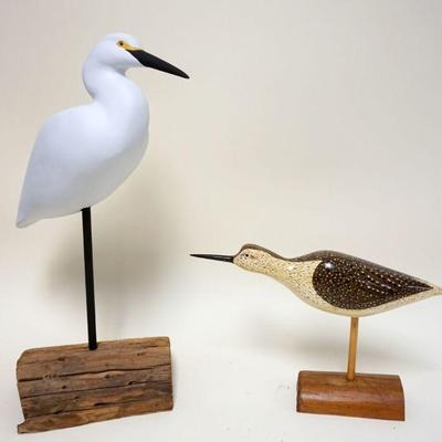 1044	PAIR OF WOOD CARVED & PAINT DECORATED SHORE BIRDS, LARGEST APPROXIMATELY 22 IN HIGH
