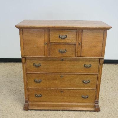 1250	OAK 5 DRAWER DOUBLE BONNET CHEST, APPROXIMATELY 42 IN X 20 IN X 46 IN HIGH
