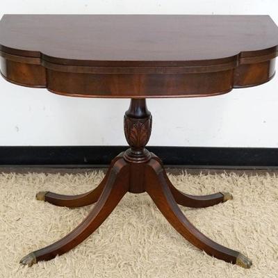 1164	SHERATON STYLE MAHOGANY FLIP TOP CARD/OCCASSIONAL TABLE, APPROXIMATELY 36 IN X 18 IN X 30 IN HIGH, 36 IN OPEN
