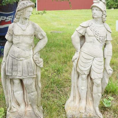 1016	2 LARGE CONCRETE NEOCLASSICAL GARDEN STATUES, EACH APPROXIMATELY 58 IN HIGH, ONE W/CRACK IN CENTER

