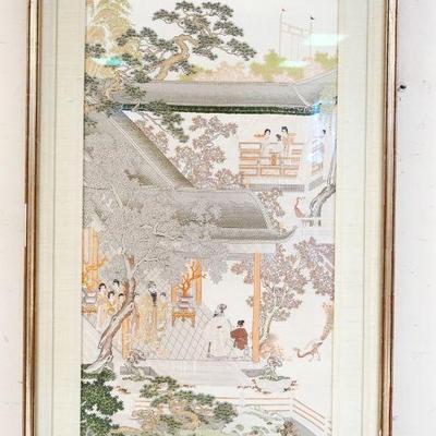1157	FRAMED & MATTED EMBROIDERED ASIAN SILK, APPROXIMATELY 23 IN X 43 IN OVERALL
