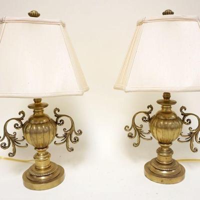 1141	PAIR OF ORNATE BRASS TABLE LAMPS *DECORATIVE CRAFTS* APPROXIMATELY 21 IN HIGH
