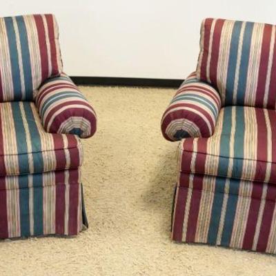 1174	2 HENREDON UPHOLSTERED ARMCHAIRS, SOME STAINING ON BASE OF ONE CHAIR

