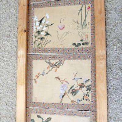 1107	4 ASIAN HAND COLORED PEN & INK DRAWINGS OF BIRDS & FLOWERS, APPROXIMATELY 20 IN X 14 IN
