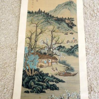 1105	ASIAN PICTORIAL SCROLL, SOME STAINING, APPROXIMATELY 56 IN X 21 IN
