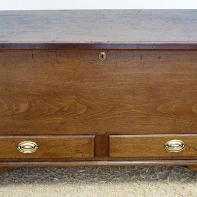 1203	ANTIQUE WALNUT DOVETAILED BLANKET CHEST, 6 BOARD W/2 DRAWERS AT BASE & INTERIOR GLOVE BOX, APPROXIMATELY 50 IN X 21 IN X 27 IN...