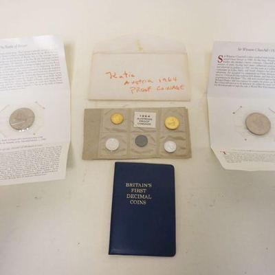 1231	LOT FOREIGN COINS, AUSTRIA 1964 PROOF SET, BRITIANS FIRST DECIMAL COINS COMMEMORATIVE, CHURCHHILL COINS
