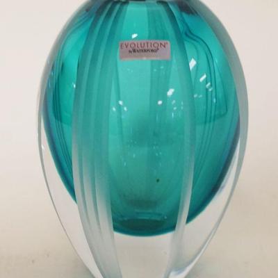 1144	WATERFORD *EVOLUTION* VASE, TEAL GREEN TO CLEAR, APPROXIMATELY 7 IN HIGH
