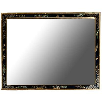 LABARGE CHINOISERIE MIRROR | Large wall mirror, having a gilt faux bamboo and hand-painted frame with floral decoration and butterflies,...