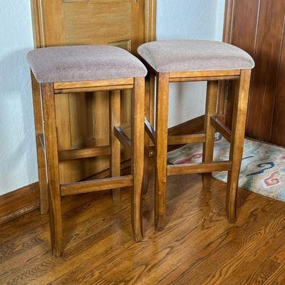 (2PC) PAIR BAR STOOLS | Counter-height bar stools with upholstered seats on wood frames. - l. 16 x w. 16 x h. 30.25 in (each) 