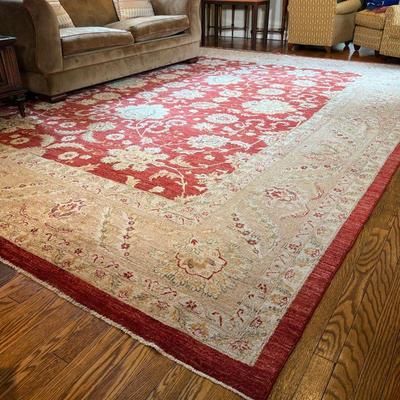 SULTANABAD WOOL CARPET | Red Pakistan Sultanabad carpet, 100% wool densely knotted. - l. 11.6 x w. 14.5 ft 