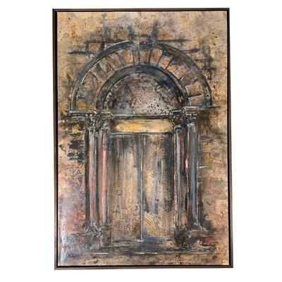 JOAN PERIS (SPAIN, CONTEMPORARY) | Porta Romanica Mixed media, textured artwork showing an archway Signed and dated 2002 on verso. - l....