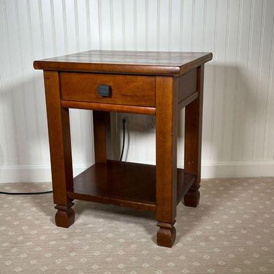 WOOD SIDE TABLE | End table with a single drawer over a lower shelf. - l. 20 x w. 16.75 x h. 24.25 in 