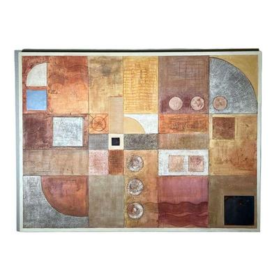 MARTA CANELLAS & SILVIA ANGUSTO | Large abstract geometric artwork, mixed media assemblage on wood panel, signed and titled on verso,...