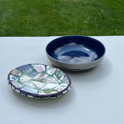 (2PC) DECORATIVE DISHES | Including a handmade mosaic dish (8 x 6 in.) and a blue Gibson Elite bowl (8.75 dia.) 