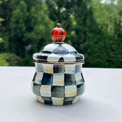(2PC) MACKENZIE-CHILDS CANDLE | A small lidded candle with checkered design (h. 6 x dia. 3.5). 