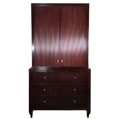 BAKER ARMOIRE CABINET | Barbara Barry for Baker Furniture reeded front wardrobe/dresser, the upper section with double doors with media...
