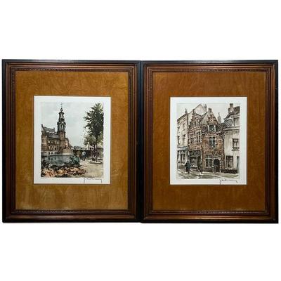 (2PC) PAIR HUBBELINCK ETCHINGS | Two colored etchings, each pencil signed and numbered from an edition of 350, uniformly matted and...