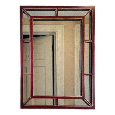 PAINTED FRAME MIRROR | Antiqued mirror with a mottled surface in a red and gold painted wood frame. - w. 21 x h. 29.25 in (overall) 