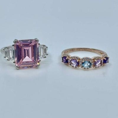 Lot 009-J: Sterling Ring Duo

Features: 
â€¢	Size 8 lab-created pink sapphire and CZ sterling ring
â€¢	Size 8.5 lab created...