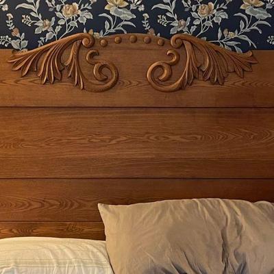 Double bed headboard with carved centerpiece