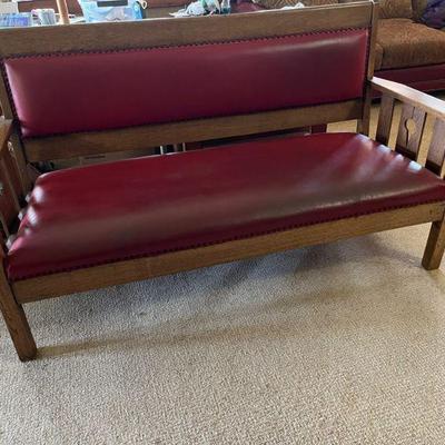 Bench with Red Leather and Brass Studs