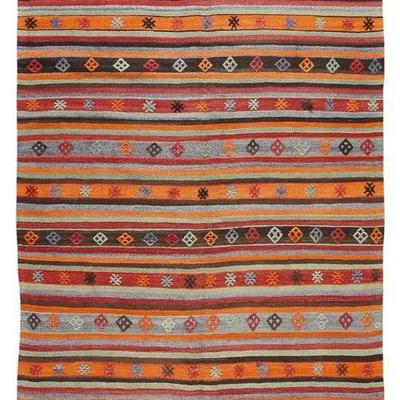 Vintage Kilim Hand Knotted Wool Rug, Size: 5'4x8'6. Visit our website www.rugpublic.com to view all auction items. 