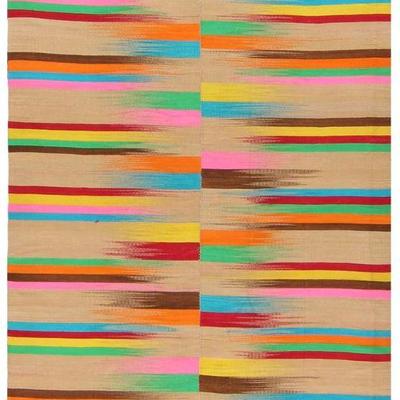 GG Kilim Wool Hand Knotted Rug, Size: 6'8x9'9. Visit our website www.rugpublic.com to view all auction items. 